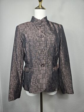 Erin by Erin London NWT Croc Print Jacket Brown Black Textured Stand Collar